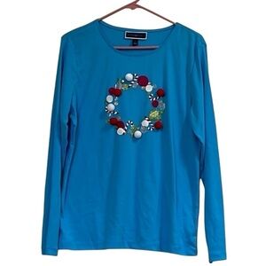 Karen Scott Whimsy Clear Sky Holiday Long Sleeve Size L